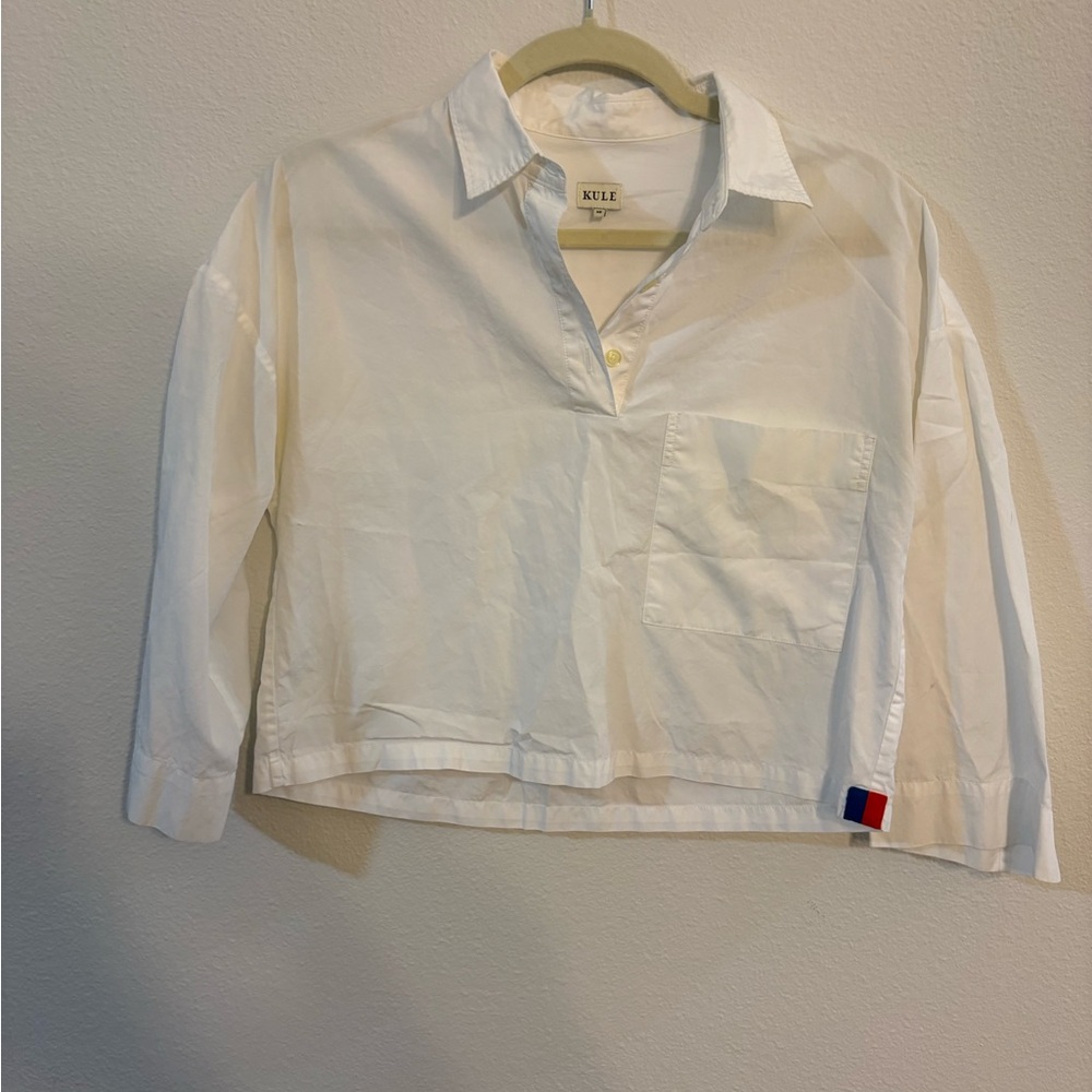 KULE Women’s  White Button Down Shirt with Red and Blue Detail